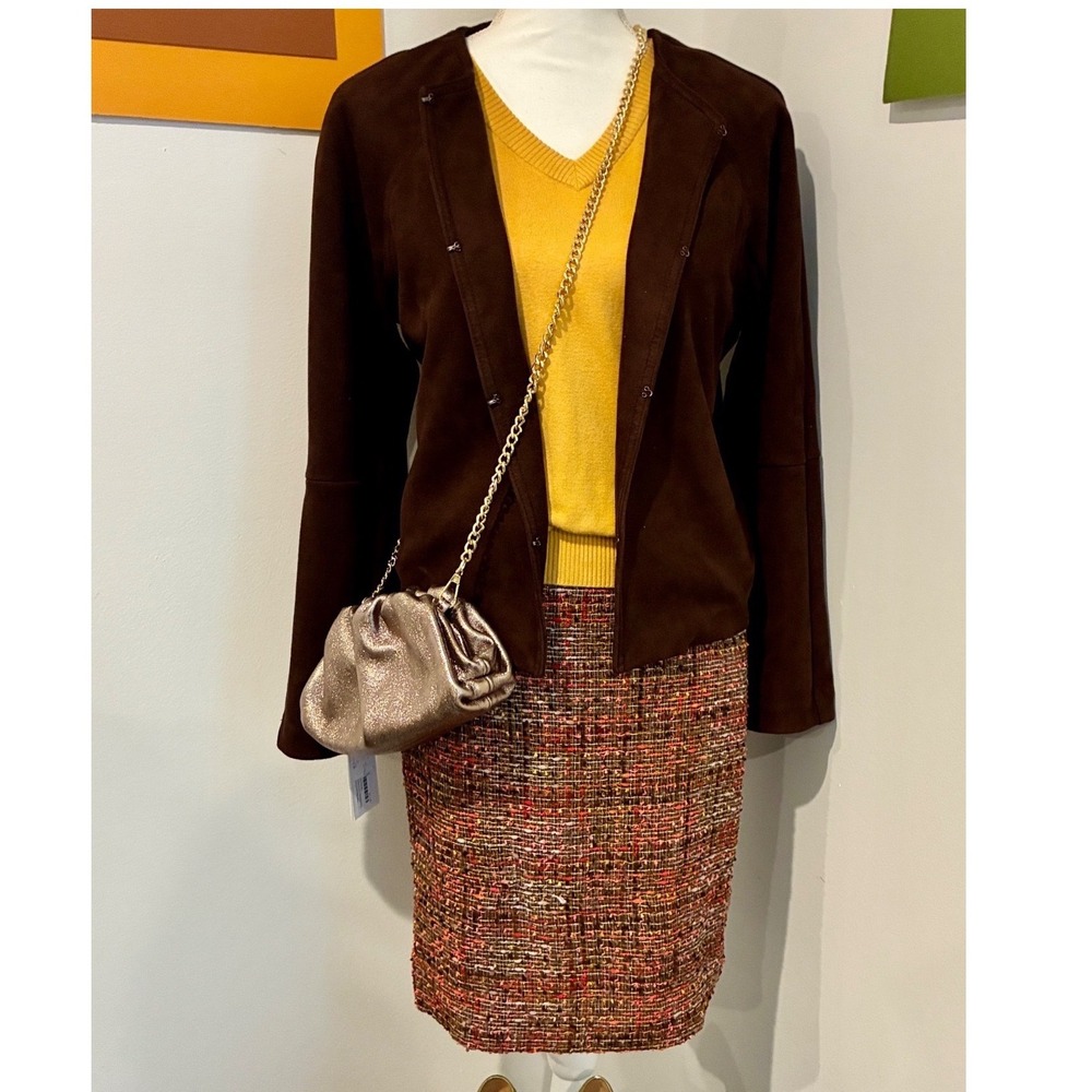 J.Crew The Pencil Skirt 00 Multicolor Tweed Boucle Brown Orange Workwear